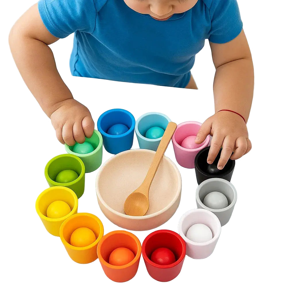 Jeu éducatif Montessori pour enfants - Boules et tasses colorées 0