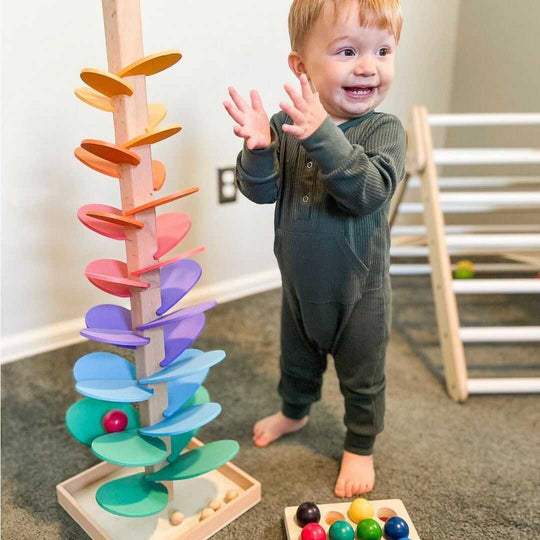 Jouet Éducatif en Bois pour Enfants - Arbre en Marbre Arc-en-Ciel Montessori 0