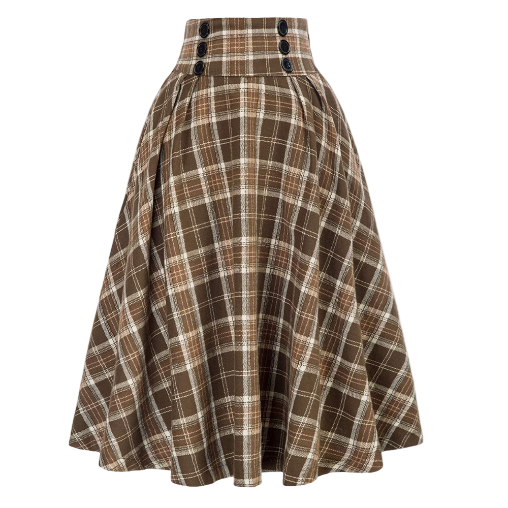 Jupe Longue Femme À Carreaux Taille Haute Élégante 0