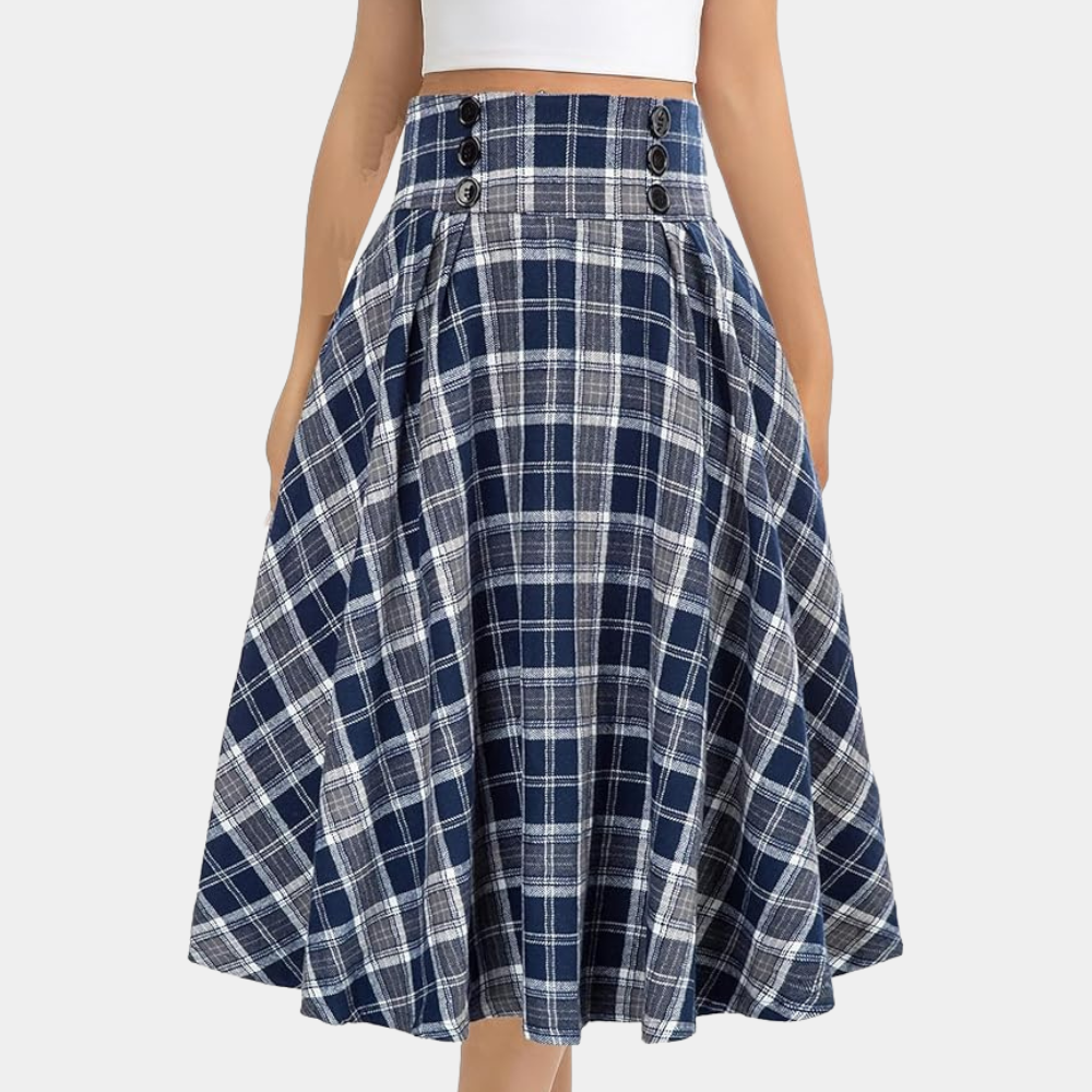 Jupe Longue Femme À Carreaux Taille Haute Élégante 1