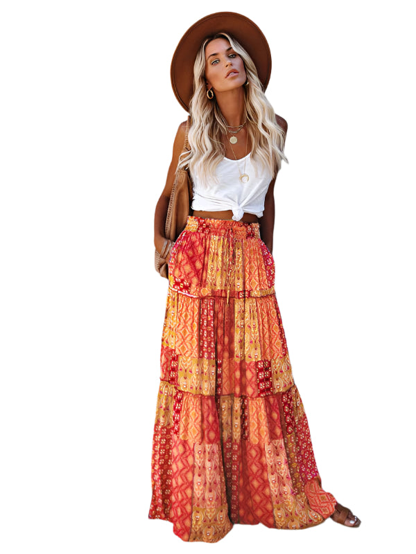 Jupe Maxi Décontractée Haute Taille Boho pour Femme 0