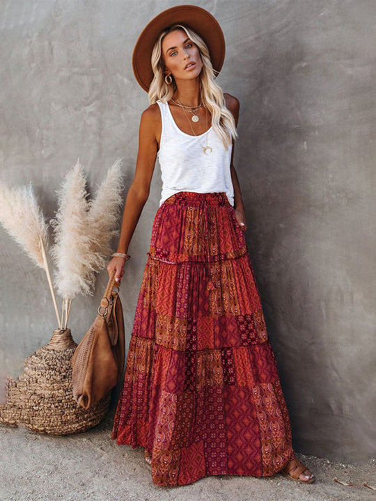 Jupe Maxi Décontractée Haute Taille Boho pour Femme 1