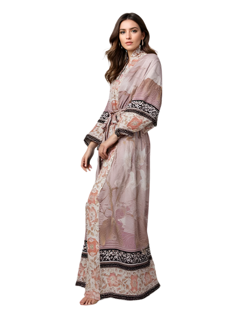 Kimono Long Femme Imprimé Floral Tissu Doux 0