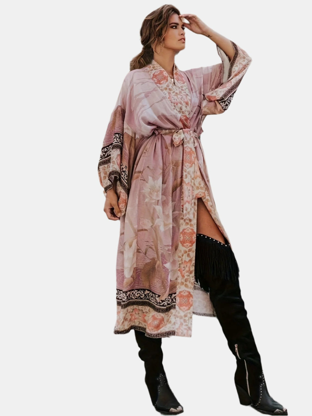 Kimono Long Femme Imprimé Floral Tissu Doux 3