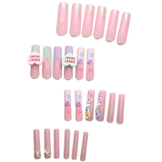 Kit de faux ongles à coller avec motifs cœur pour femme 3
