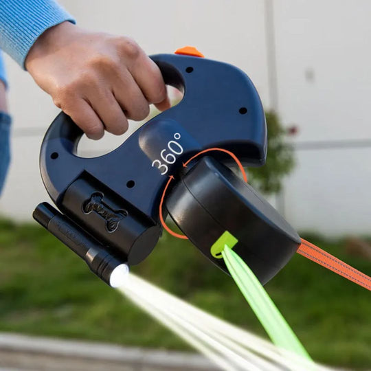 Laisse Double Rétractable pour Chiens avec Lampe de Poche 0