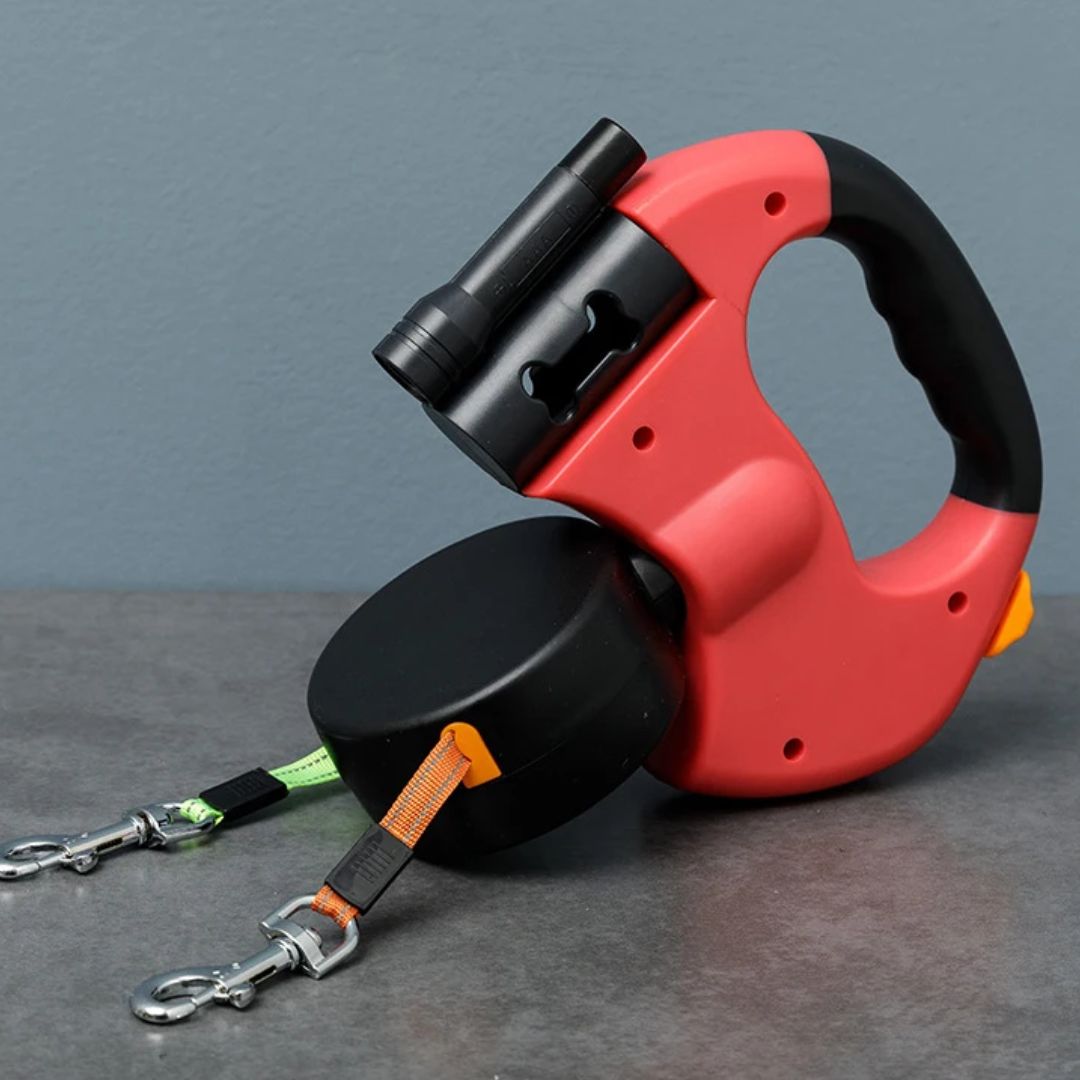 Laisse Double Rétractable pour Chiens avec Lampe de Poche 1