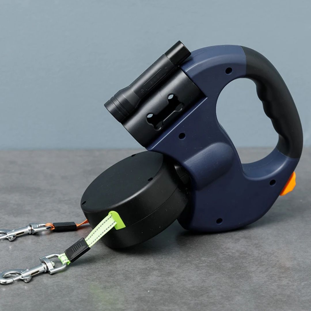 Laisse Double Rétractable pour Chiens avec Lampe de Poche 2