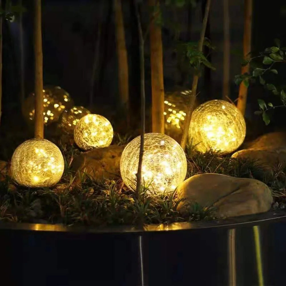Lampe Solaire Jardin Globe en Verre Craquelé pour Éclairage Extérieur Solaire 1