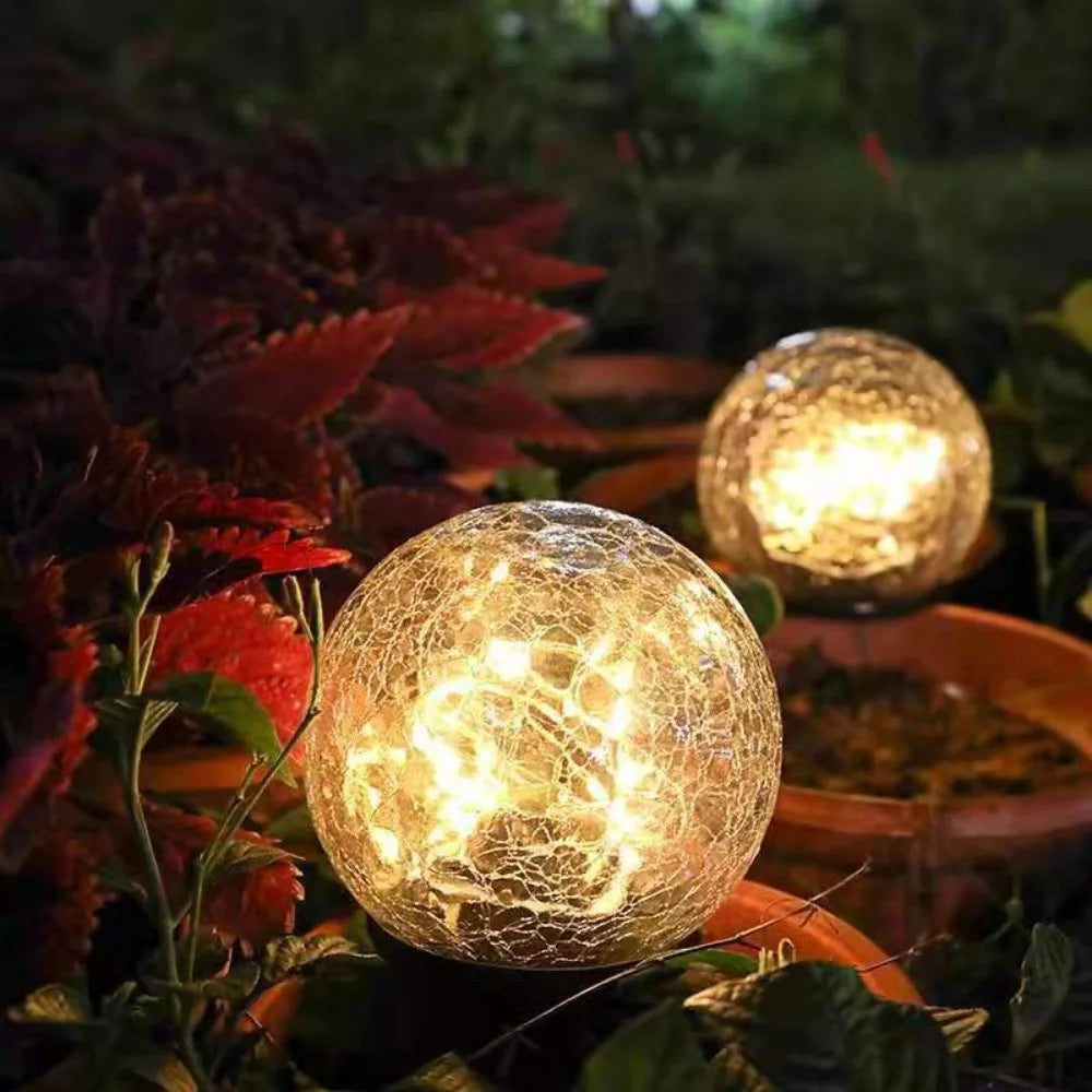 Lampe Solaire Jardin Globe en Verre Craquelé pour Éclairage Extérieur Solaire 2