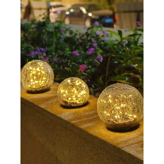 Lampe Solaire Jardin Globe en Verre Craquelé pour Éclairage Extérieur Solaire 4
