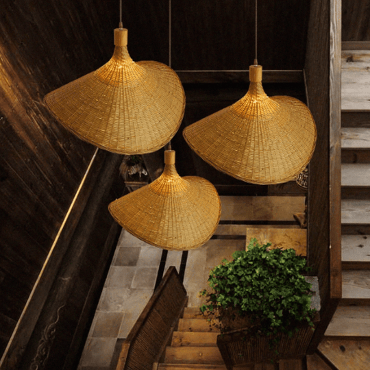 Lampe à Suspension Design Rustique en Rotin Naturel 2