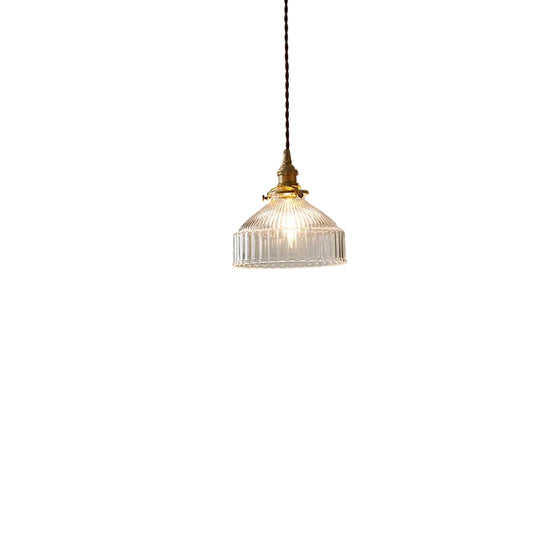 Lampe à Suspension Industrielle en Verre Nervuré 0
