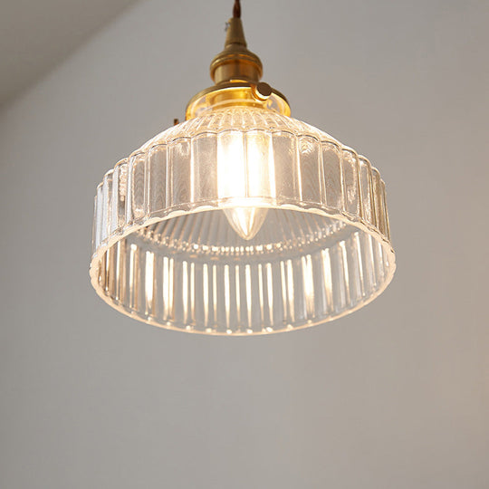 Lampe à Suspension Industrielle en Verre Nervuré 1