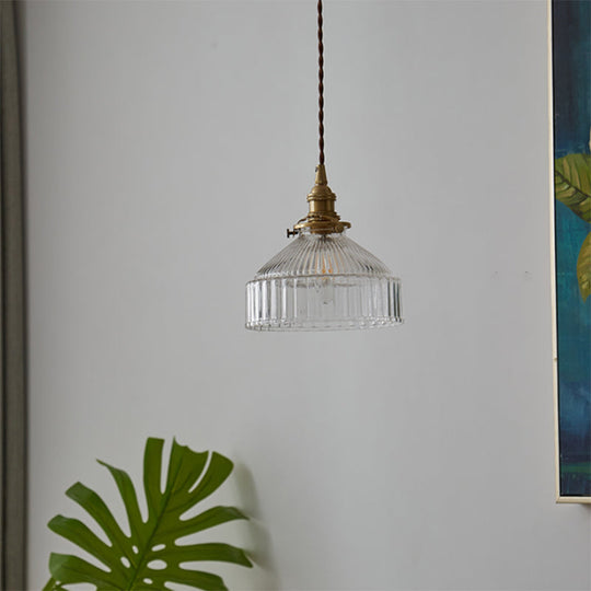 Lampe à Suspension Industrielle en Verre Nervuré 2