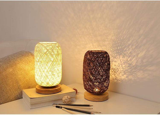 Lampe de Nuit Contemporaine en Rotin Tissé 5