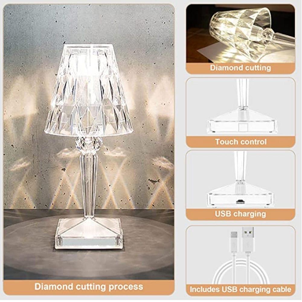 Lampe de Table Rechargeable Sans Fil Design Diamant Moderne 6