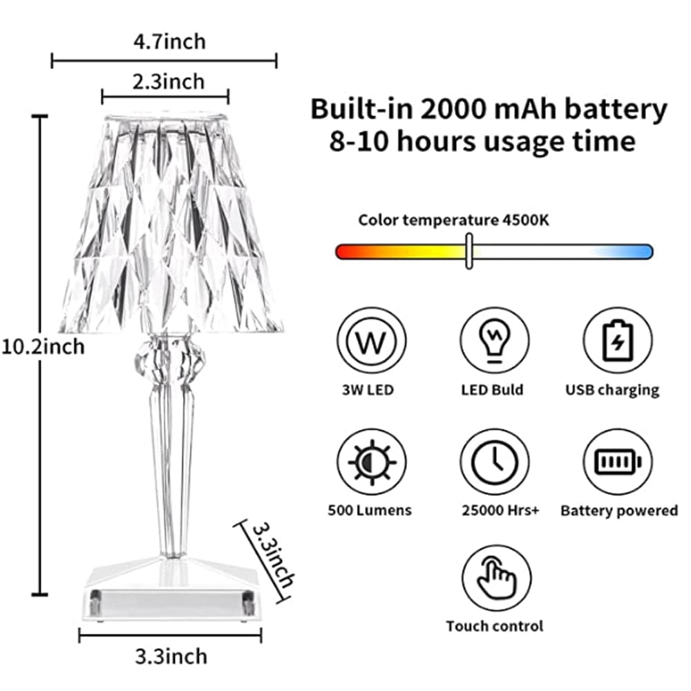 Lampe de Table Rechargeable Sans Fil Design Diamant Moderne 7