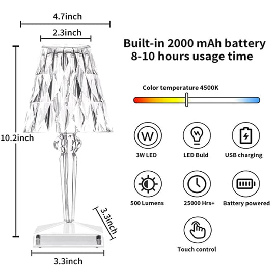 Lampe de Table Rechargeable Sans Fil Design Diamant Moderne 7