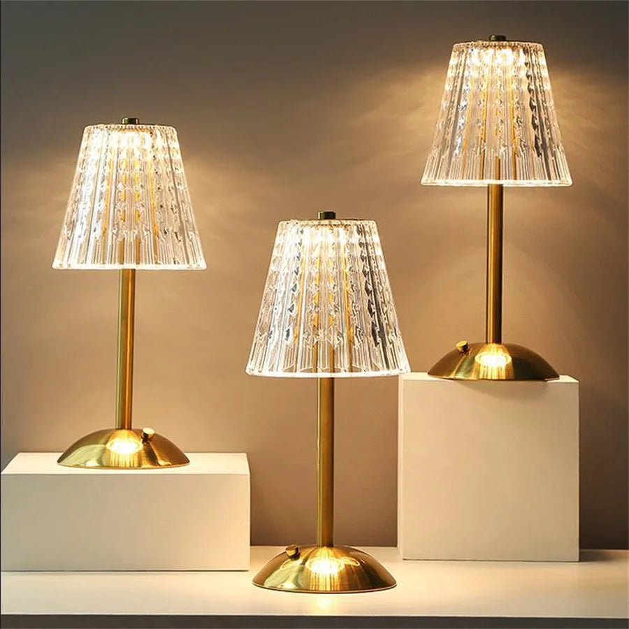 Lampe de Table en Cristal Doré Tactile 9