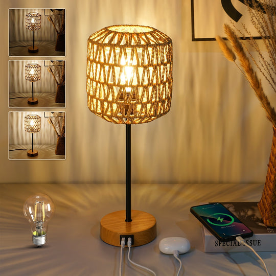 Lampe de table Boho Chic à intensité variable avec port USB 3