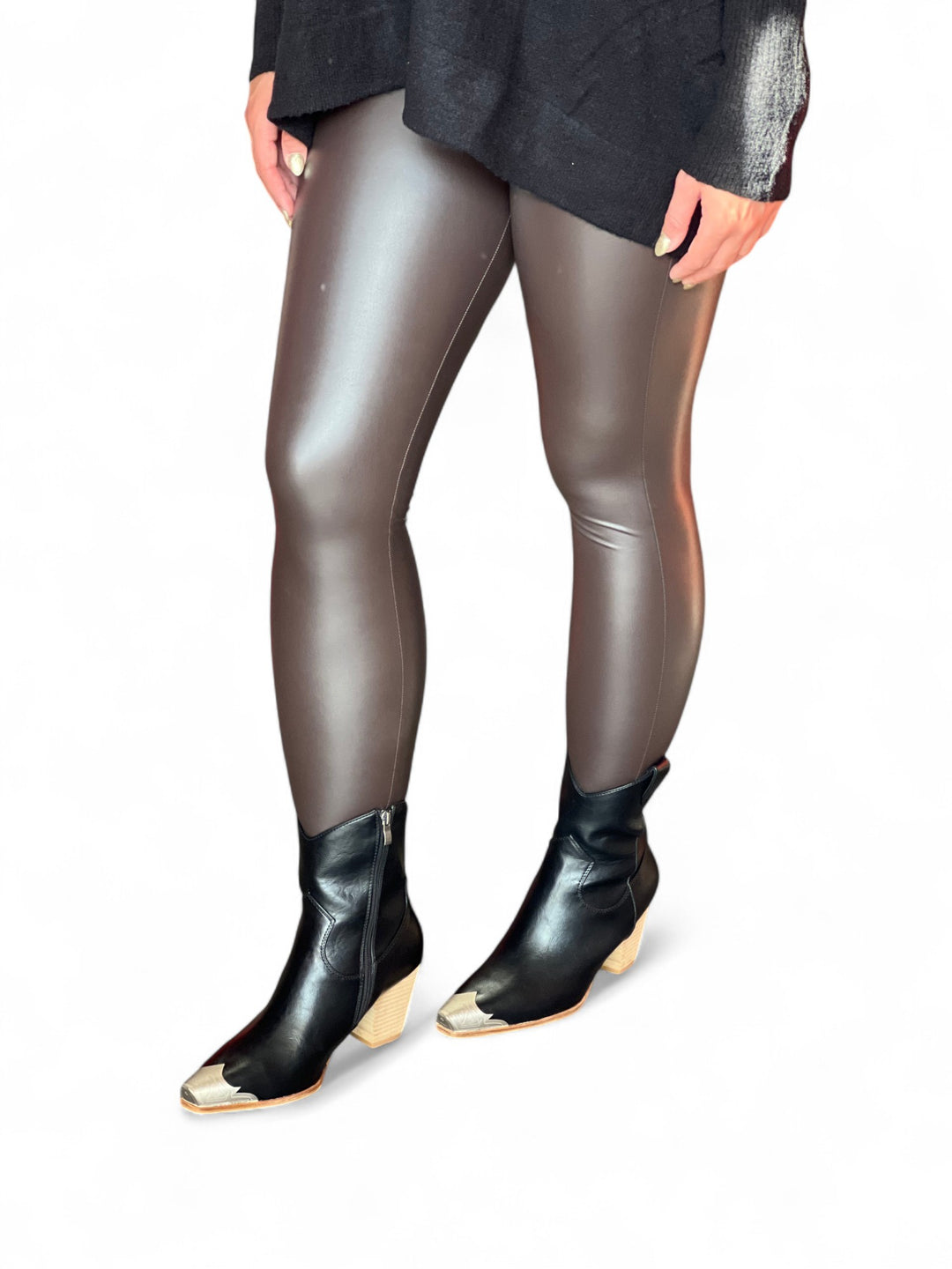 Leggings en Cuir Synthétique Chocolat pour Femme 01