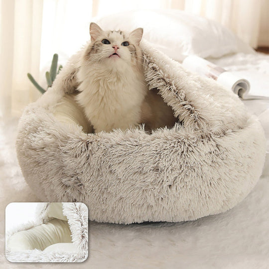 Lit Pour Chat Douillet Avec Coussin Confortable et Design Semi-Fermé 0