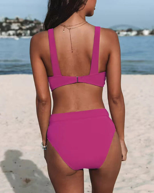 Maillot de Bain Femme Taille Haute Uni Tissu Extensible 6