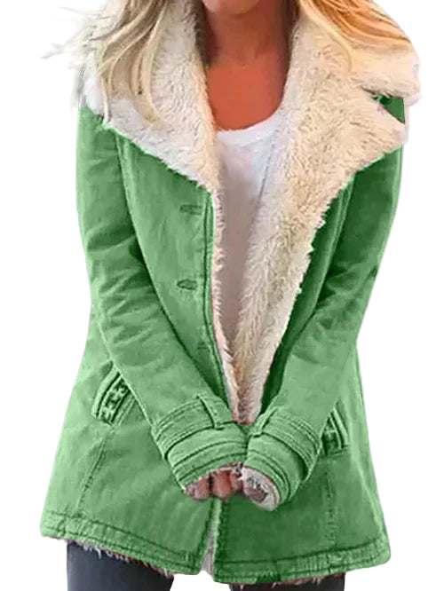 Manteau Femme Mi-Long Ajusté avec Doublure en Fausse Fourrure 0