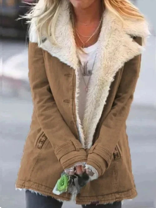 Manteau Femme Mi-Long Ajusté avec Doublure en Fausse Fourrure 1