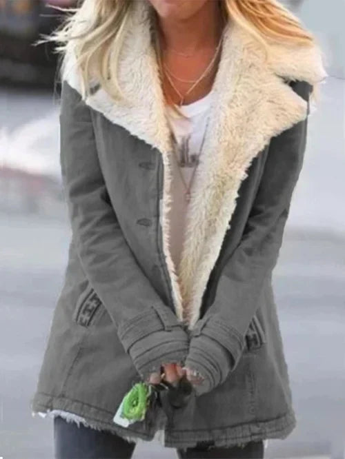 Manteau Femme Mi-Long Ajusté avec Doublure en Fausse Fourrure 2