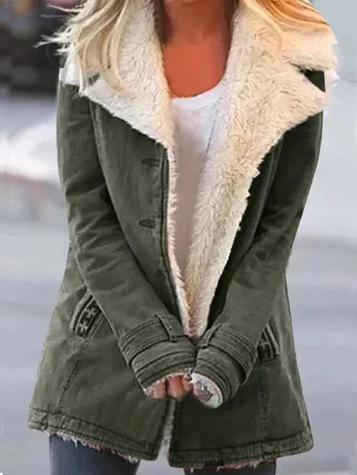 Manteau Femme Mi-Long Ajusté avec Doublure en Fausse Fourrure 3