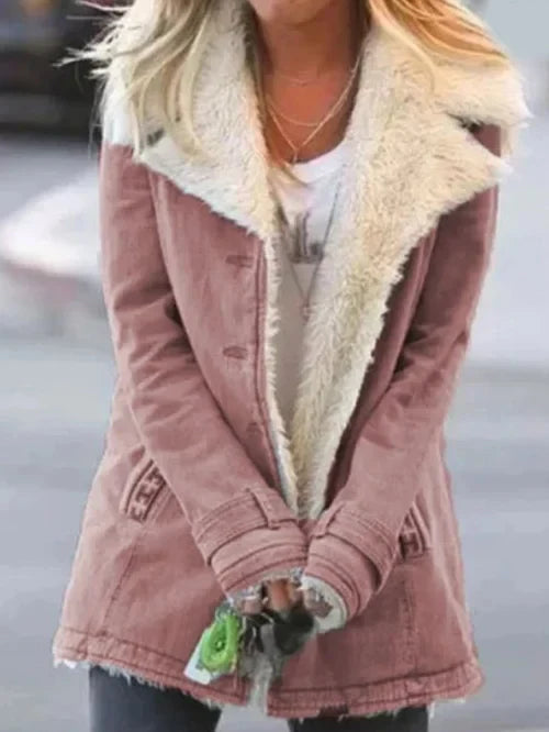 Manteau Femme Mi-Long Ajusté avec Doublure en Fausse Fourrure 4