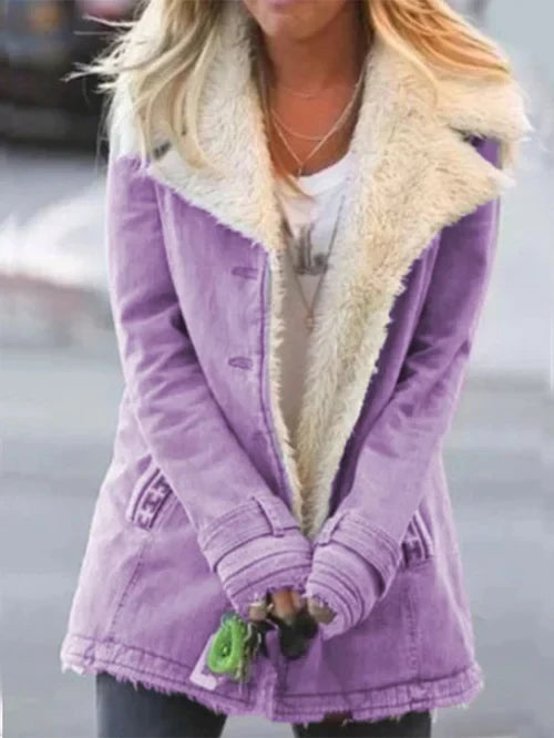 Manteau Femme Mi-Long Ajusté avec Doublure en Fausse Fourrure 5