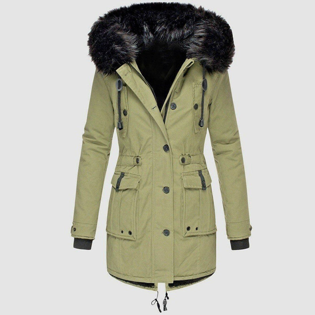 Manteau Femme Mi-Long avec Capuche en Fourrure Synthétique 2