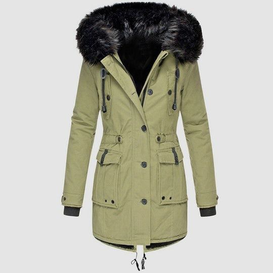 Manteau Femme Mi-Long avec Capuche en Fourrure Synthétique 2