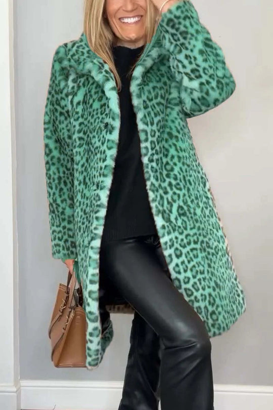 Manteau Femme en Fourrure Synthétique à Imprimé Léopard 1