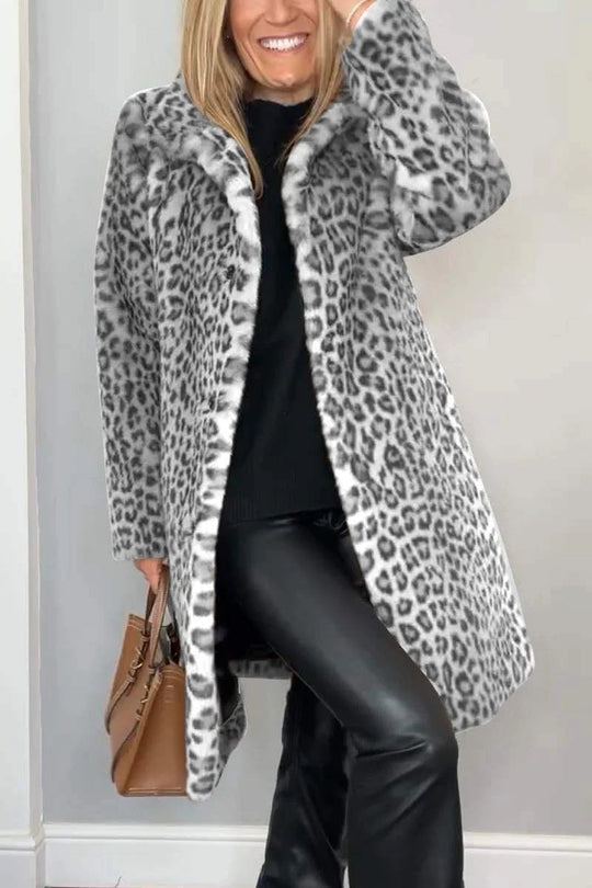 Manteau Femme en Fourrure Synthétique à Imprimé Léopard 2