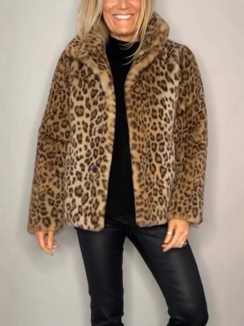 Manteau Femme en Fourrure Synthétique à Imprimé Léopard 3