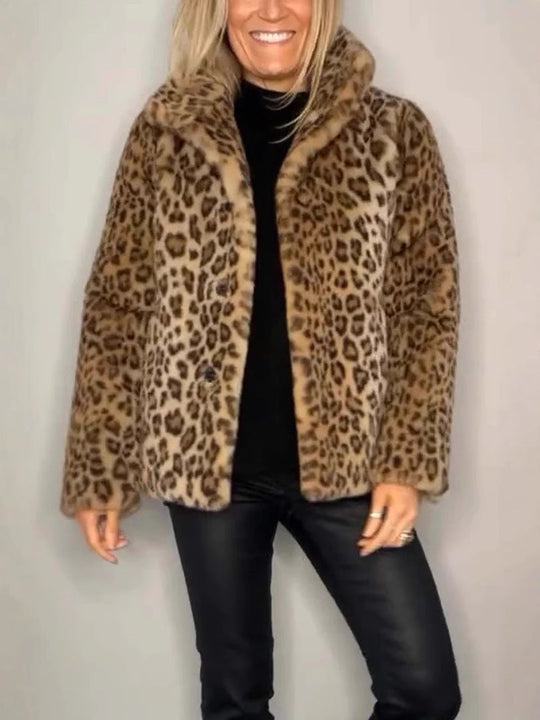 Manteau Femme en Fourrure Synthétique à Imprimé Léopard 3