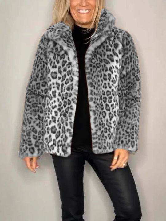 Manteau Femme en Fourrure Synthétique à Imprimé Léopard 4
