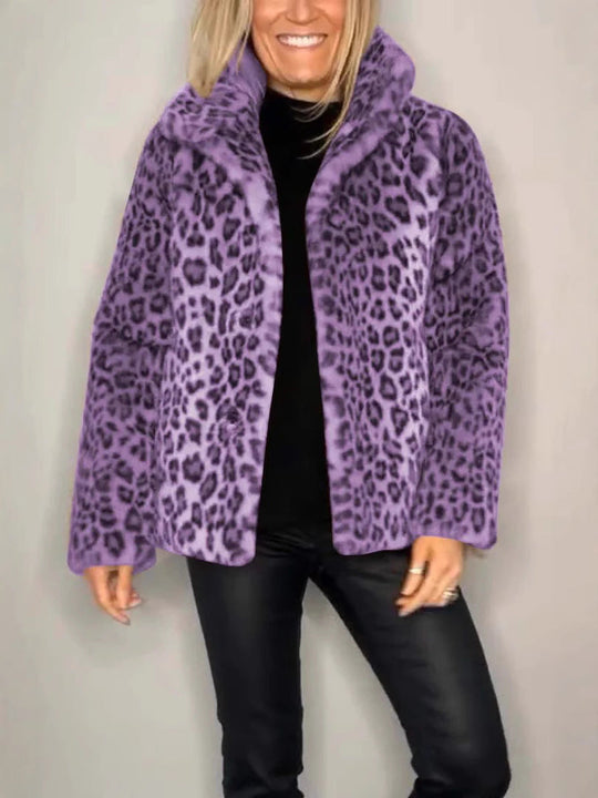 Manteau Femme en Fourrure Synthétique à Imprimé Léopard 7
