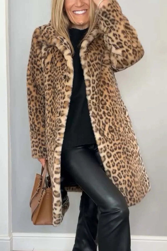 Manteau Femme en Fourrure Synthétique à Imprimé Léopard 8