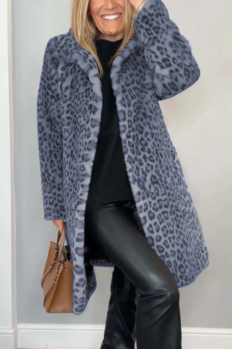 Manteau Femme en Fourrure Synthétique à Imprimé Léopard 9