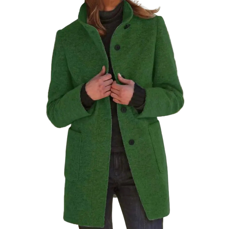 Manteau Hiver Femme Chic Mi-Long avec Poches et Col Montant 0