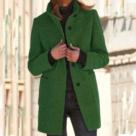 Manteau Hiver Femme Chic Mi-Long avec Poches et Col Montant 1