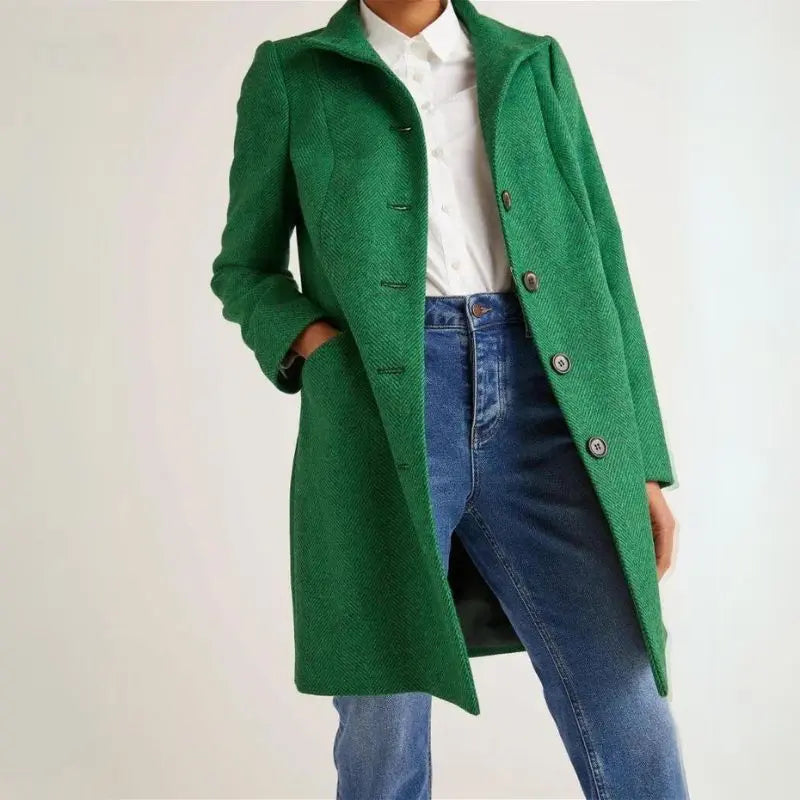 Manteau Hiver Femme Chic Mi-Long avec Poches et Col Montant 3