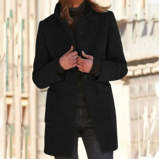 Manteau Hiver Femme Chic Mi-Long avec Poches et Col Montant 4