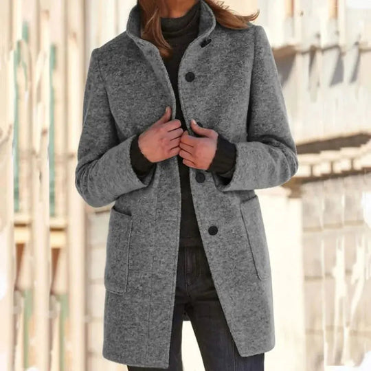 Manteau Hiver Femme Chic Mi-Long avec Poches et Col Montant 5