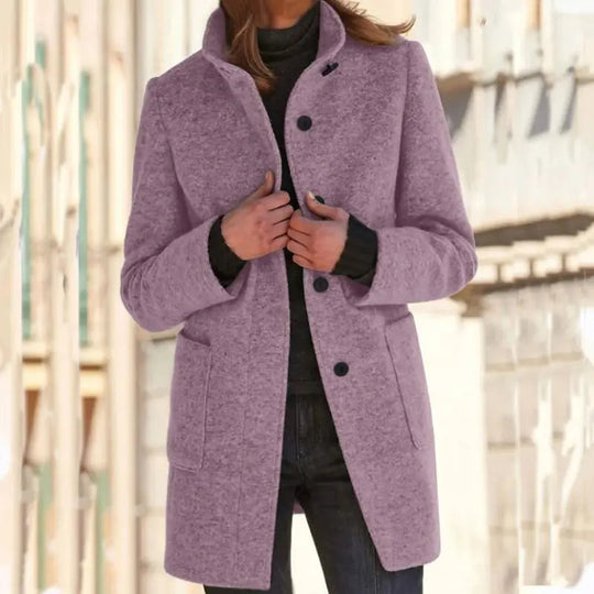 Manteau Hiver Femme Chic Mi-Long avec Poches et Col Montant 6